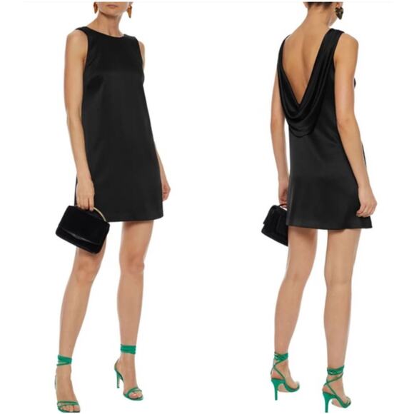 Alice + Olivia Lita Cowl Back Mini Dress Large Black Satin Draped Open Back Chic - Picture 15 of 16